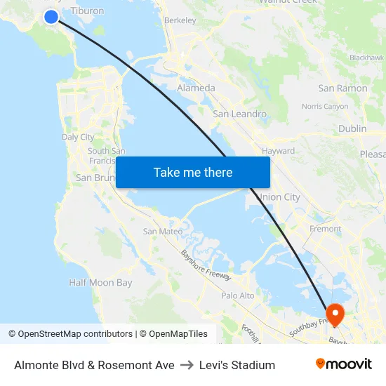 Almonte Blvd & Rosemont Ave to Levi's Stadium map