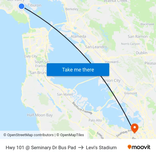 Hwy 101 @ Seminary Dr Bus Pad to Levi's Stadium map