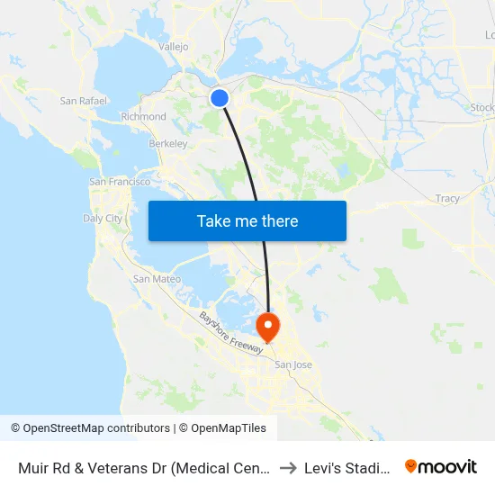 Muir Rd & Veterans Dr (Medical Center) to Levi's Stadium map