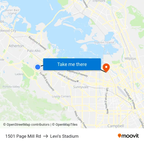 1501 Page Mill Rd to Levi's Stadium map