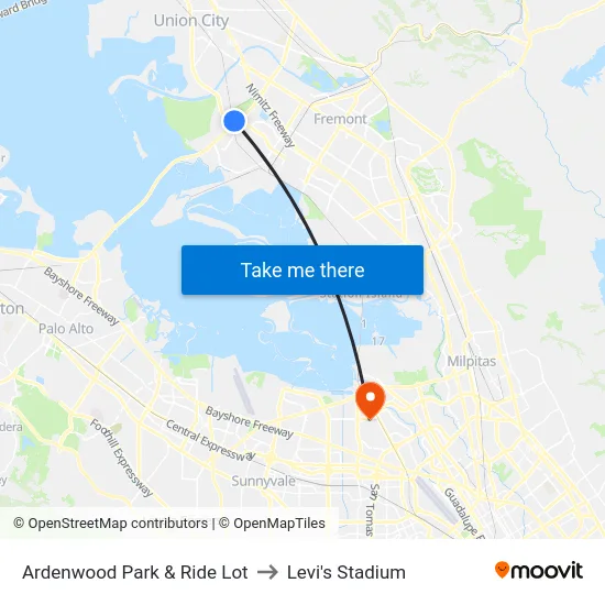 Ardenwood Park & Ride Lot to Levi's Stadium map