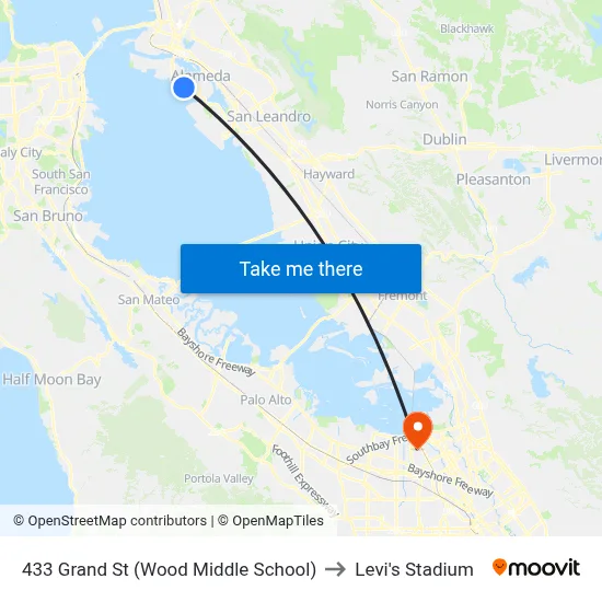 433 Grand St (Wood Middle School) to Levi's Stadium map