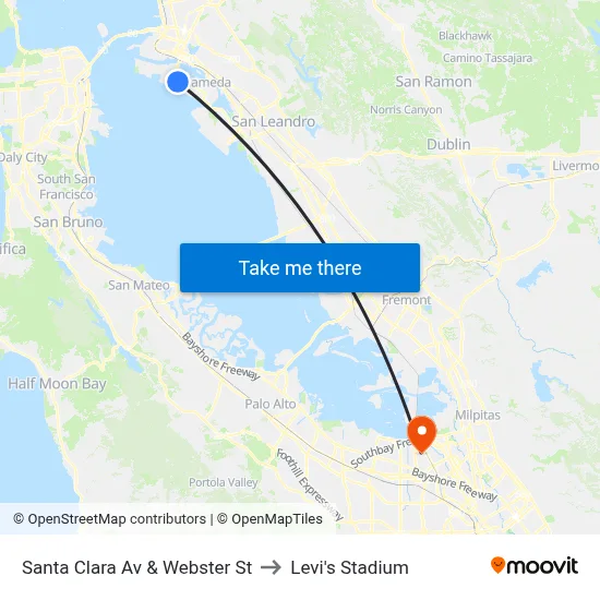 Santa Clara Av & Webster St to Levi's Stadium map
