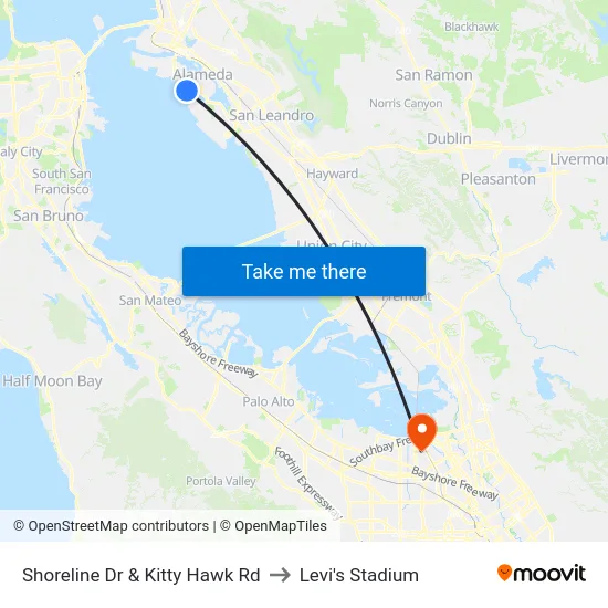 Shoreline Dr & Kitty Hawk Rd to Levi's Stadium map