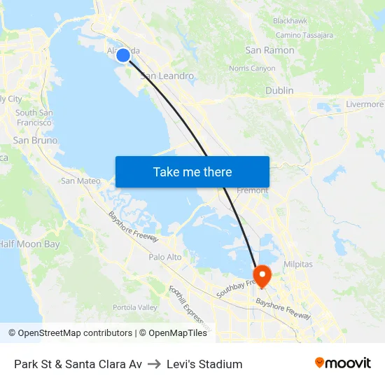 Park St & Santa Clara Av to Levi's Stadium map