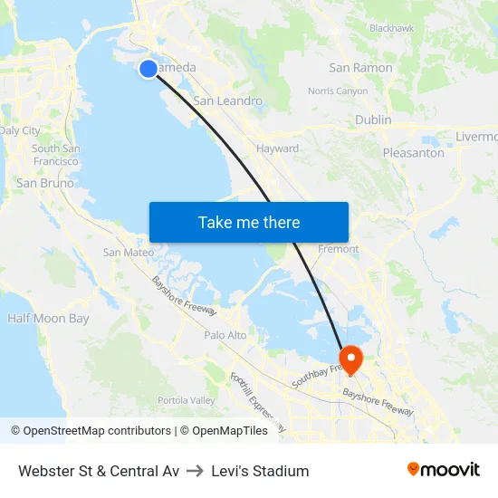 Webster St & Central Av to Levi's Stadium map