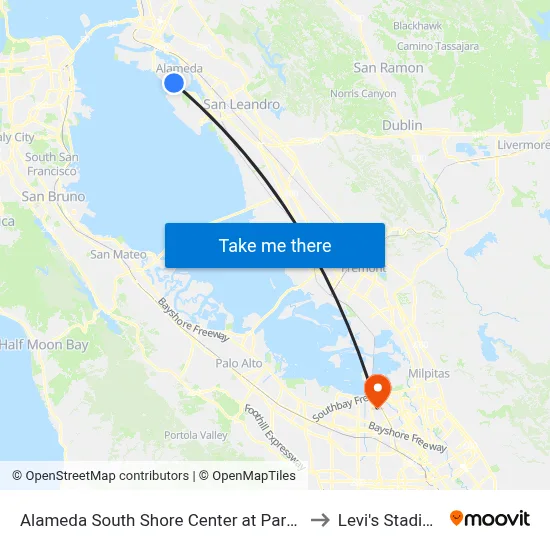 Alameda South Shore Center at Park St to Levi's Stadium map