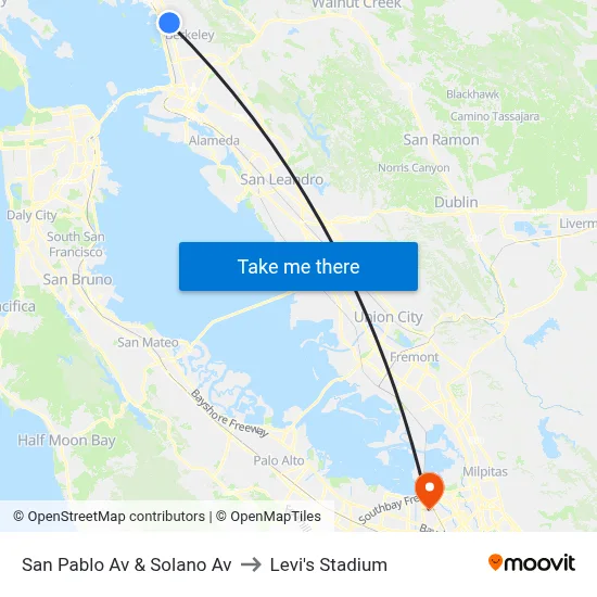 San Pablo Av & Solano Av to Levi's Stadium map