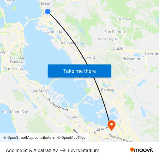 Adeline St & Alcatraz Av to Levi's Stadium map