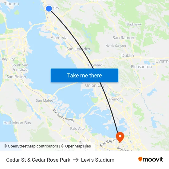 Cedar St & Cedar Rose Park to Levi's Stadium map