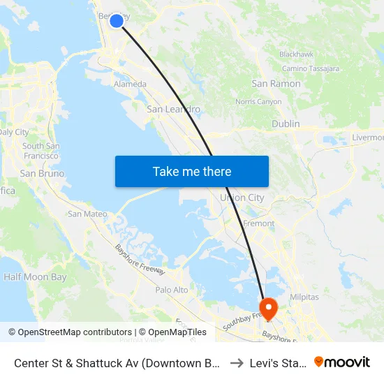 Center St & Shattuck Av (Downtown Berkeley BART) to Levi's Stadium map