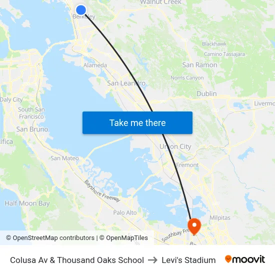 Colusa Av & Thousand Oaks School to Levi's Stadium map