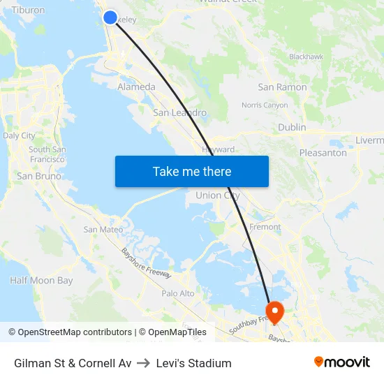 Gilman St & Cornell Av to Levi's Stadium map