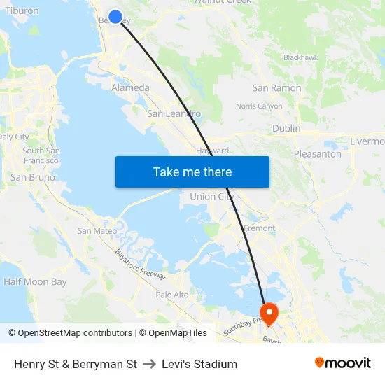Henry St & Berryman St to Levi's Stadium map
