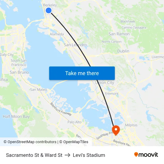 Sacramento St & Ward St to Levi's Stadium map