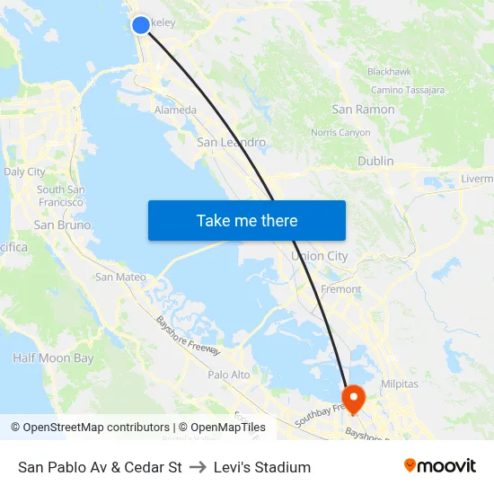 San Pablo Av & Cedar St to Levi's Stadium map