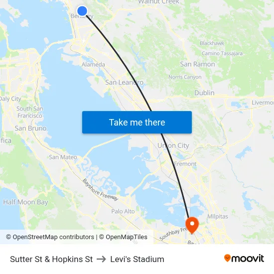 Sutter St & Hopkins St to Levi's Stadium map