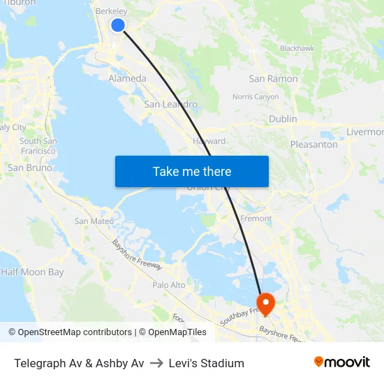 Telegraph Av & Ashby Av to Levi's Stadium map