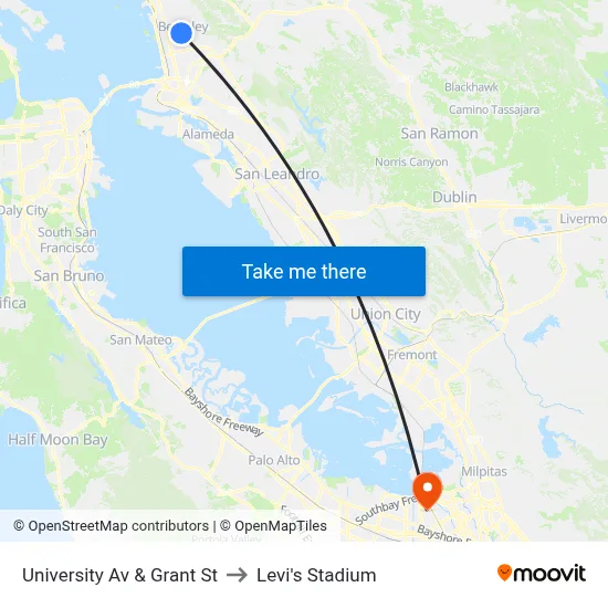University Av & Grant St to Levi's Stadium map