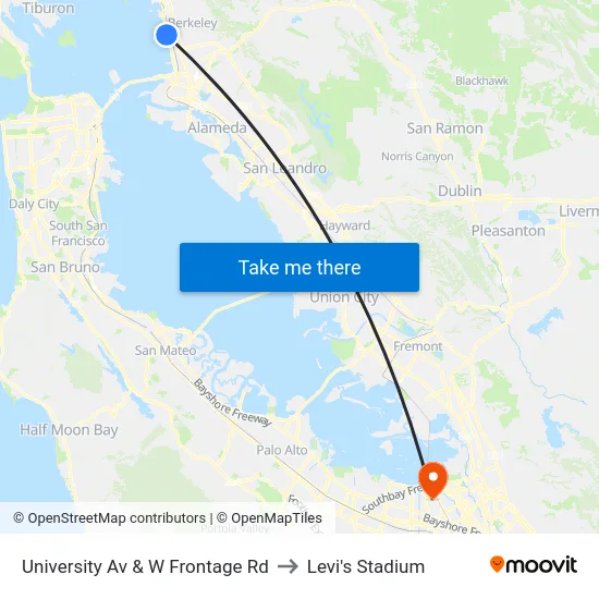 University Av & W Frontage Rd to Levi's Stadium map