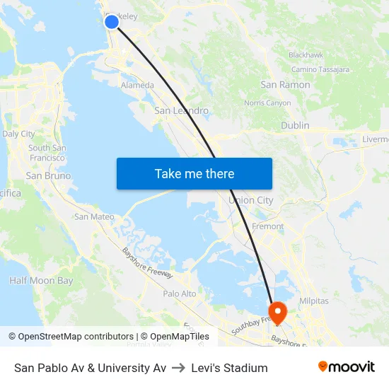 San Pablo Av & University Av to Levi's Stadium map