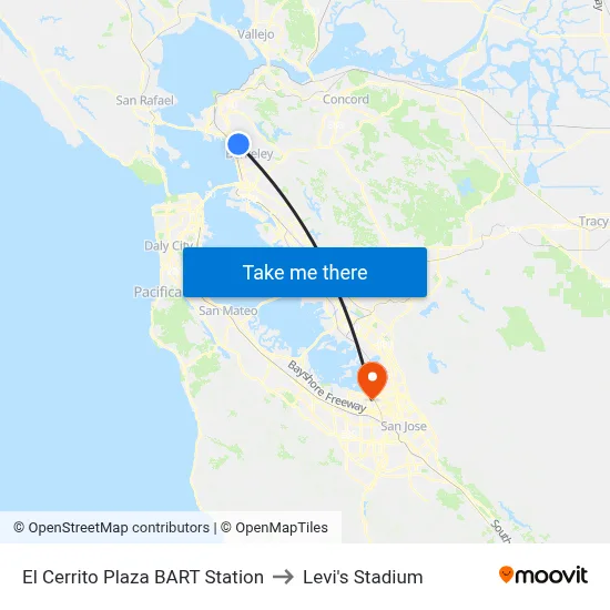 El Cerrito Plaza BART Station to Levi's Stadium map