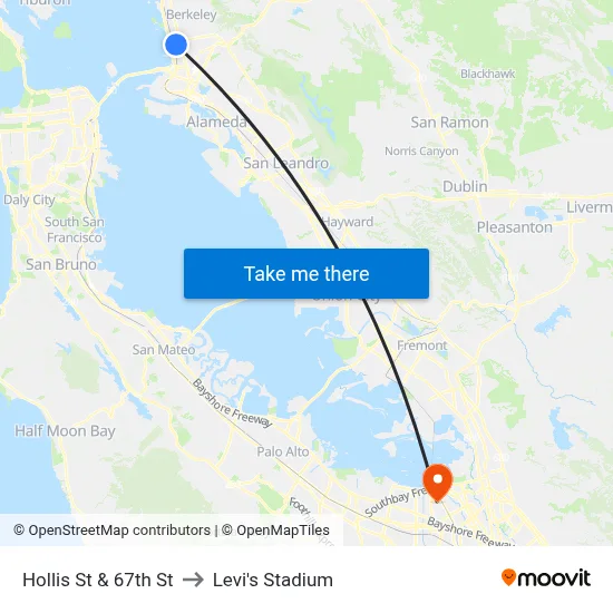 Hollis St & 67th St to Levi's Stadium map