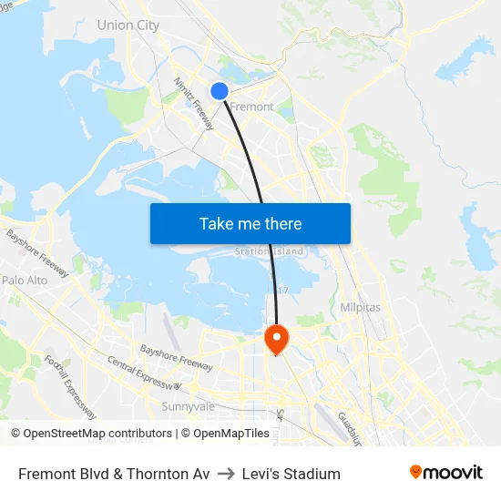 Fremont Blvd & Thornton Av to Levi's Stadium map