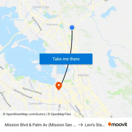 Mission Blvd & Palm Av (Mission San Jose High) to Levi's Stadium map