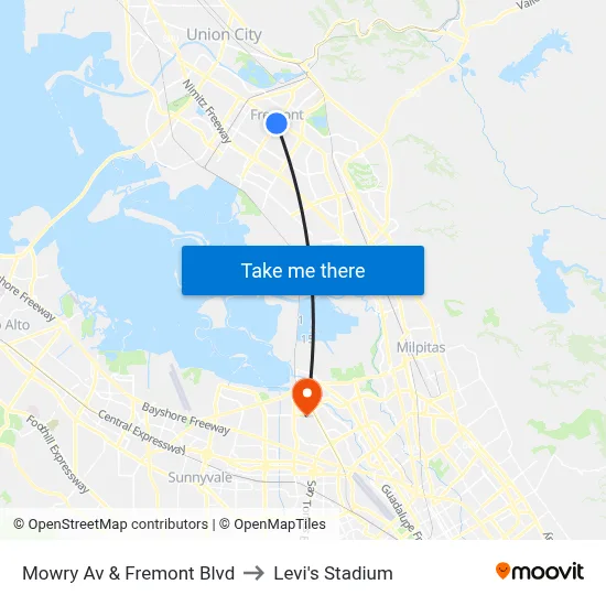 Mowry Av & Fremont Blvd to Levi's Stadium map