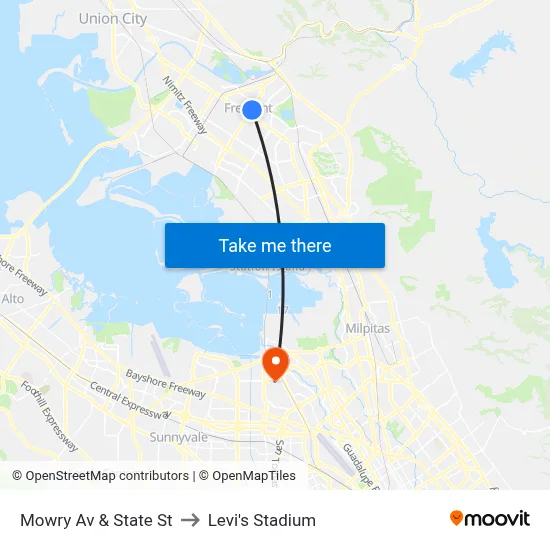 Mowry Av & State St to Levi's Stadium map