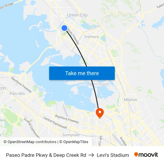 Paseo Padre Pkwy & Deep Creek Rd to Levi's Stadium map