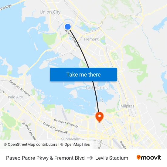 Paseo Padre Pkwy & Fremont Blvd to Levi's Stadium map