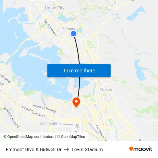 Fremont Blvd & Bidwell Dr to Levi's Stadium map