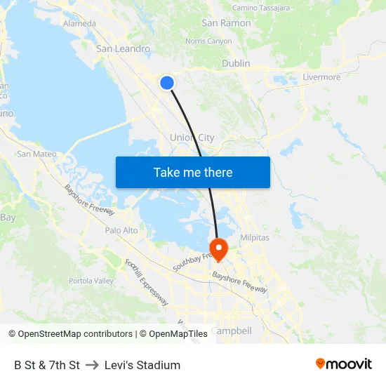 B St & 7th St to Levi's Stadium map