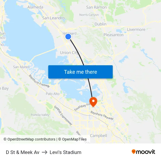 D St & Meek Av to Levi's Stadium map