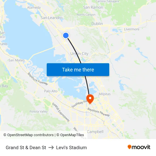 Grand St & Dean St to Levi's Stadium map