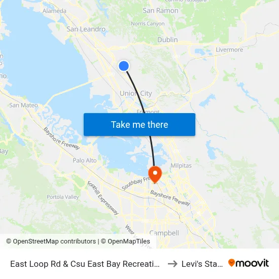 East Loop Rd & Csu East Bay Recreation & Wellness to Levi's Stadium map