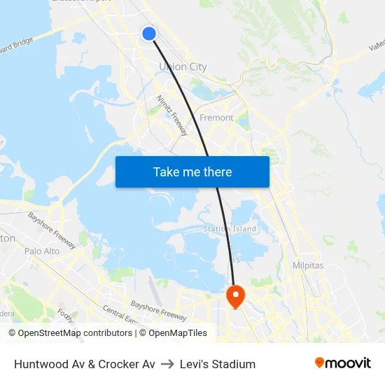 Huntwood Av & Crocker Av to Levi's Stadium map