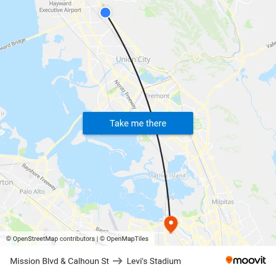 Mission Blvd & Calhoun St to Levi's Stadium map