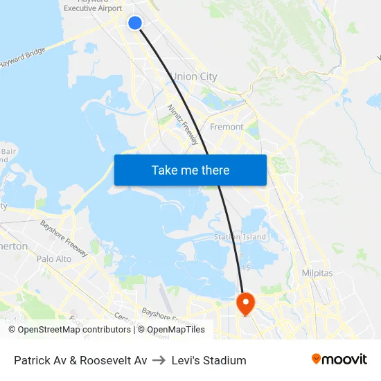 Patrick Av & Roosevelt Av to Levi's Stadium map