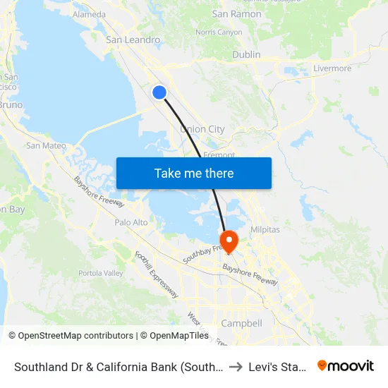 Southland Dr & California Bank  (Southland Mall) to Levi's Stadium map