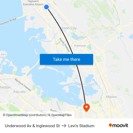 Underwood Av & Inglewood St to Levi's Stadium map