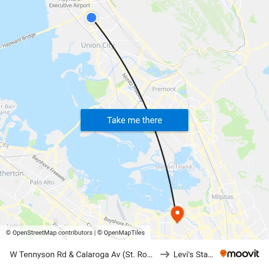 W Tennyson Rd & Calaroga Av (St. Rose Hospital) to Levi's Stadium map