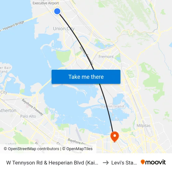 W Tennyson Rd & Hesperian Blvd (Kaiser Hospital) to Levi's Stadium map