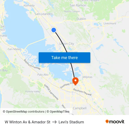 W Winton Av & Amador St to Levi's Stadium map