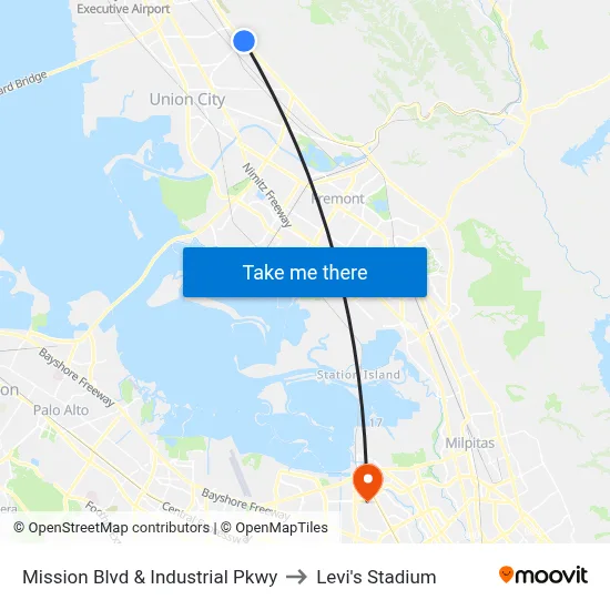 Mission Blvd & Industrial Pkwy to Levi's Stadium map