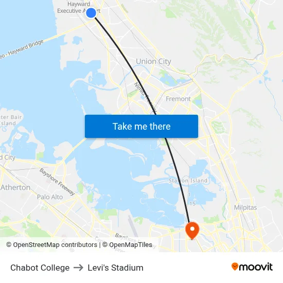 Chabot College to Levi's Stadium map