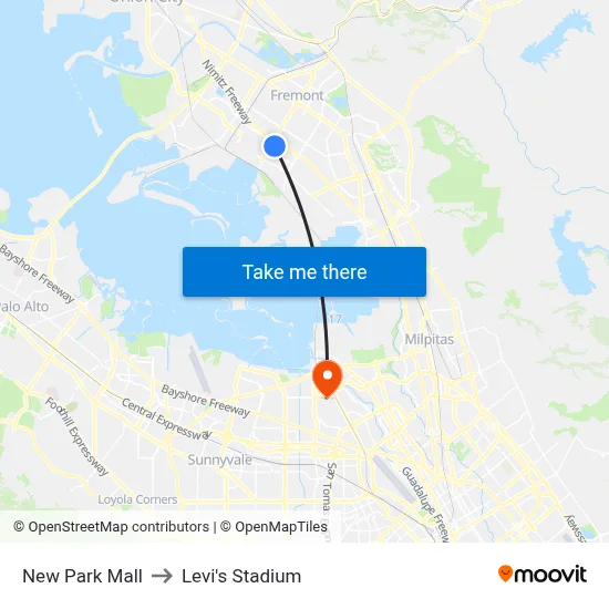 New Park Mall to Levi's Stadium map
