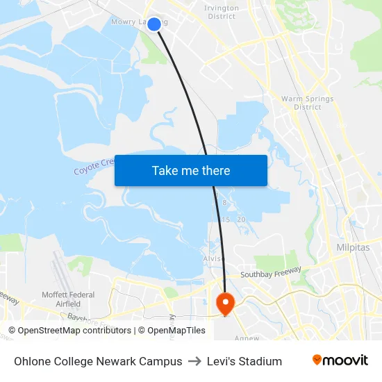 Ohlone College Newark Campus to Levi's Stadium map